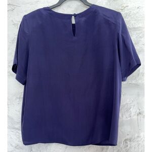 Classic Navy Silk Top Boxy Closet Staple Career Work Minimalist Petite Small